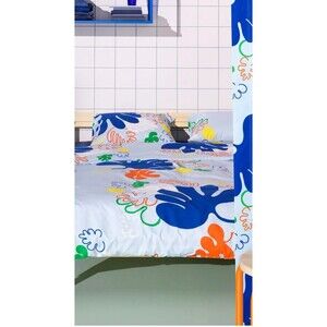 Ikea KANTDRACENA Blue Floral Full/Queen Duvet Cover + 1 Pillowcase